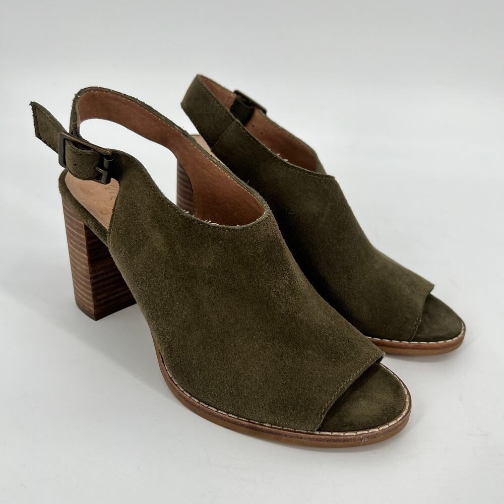 Madewell The Cary Slingback Sandal Womens 7 Olive Green Suede Leather Open Toe